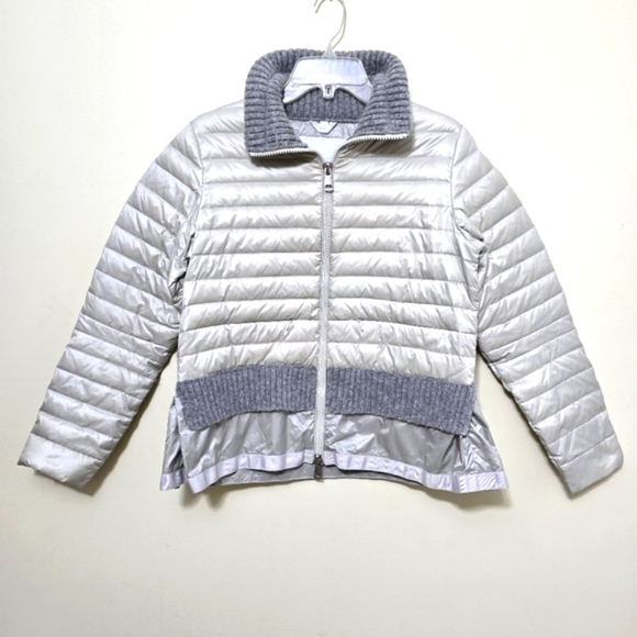 SOSKEN BEV Sz 3 (L) Lightweight Down Filled Grey Puffer Jacket Peplum Hem Luxury - Picture 4 of 16